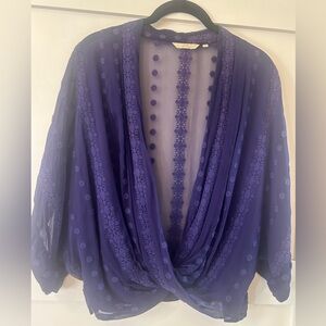 Zoa New York silk blouse with side buttons at waist.